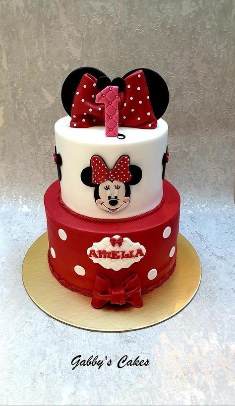 Cake Mini Mouse Birthday, Pastel Mini Mouse, Minnie Mouse 2nd Birthday Cake, Minnie Mouse 1st Birthday Cake, Minnie Mouse Cakes, Mini Mouse Birthday Cake, Baby 1st Birthday Cake, Mickey Birthday Cakes, Tårta Design