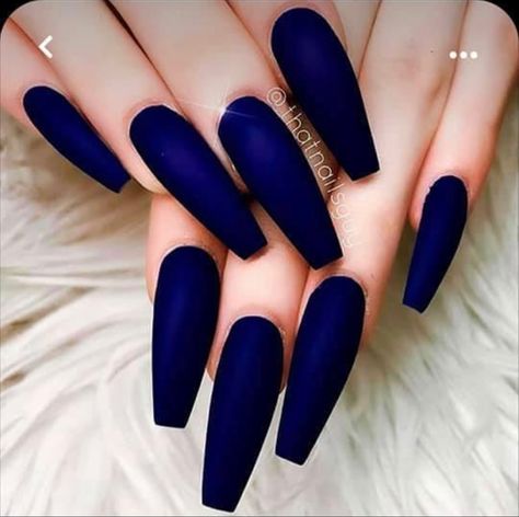 Dark Blue Nail, Black And Blue Nails, Blue Coffin Nails, Dark Blue Nails, Nails Dark, Navy Blue Nails, Coffin Nails Matte, Blue Acrylic Nails, Blue Nail Designs