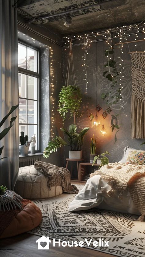 Boho Grey Haven Bedroom Ideas Earthy, Grey Boho Bedroom, Grey Bedrooms, Boho Master, Grey Bedroom Ideas, Grey Boho, Earthy Bedroom, Eclectic Bedroom, Grey Bedroom