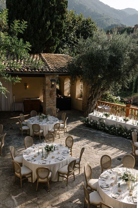 Wedding Reception on El Olivo Terrace at Belmond La Residencia in Mallorca Small Tuscan Wedding, Mediterranean Wedding Decor, European Summer Wedding, Wedding Argentina, Lisbon Wedding, Monterey Wedding, Money Wedding, Mediterranean Wedding, Spanish Wedding