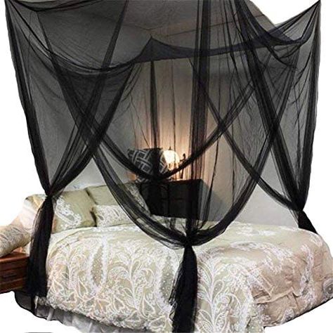 Lighting-Time 4 Corners Post Bed Canopy Twin Full Queen King Mosquito Net for Full Queen King Bedding(Black) : Amazon.ca: Home Boys Bed Canopy, Bed Net, Door Bed, Post Bed, Black Bed, Canopy Curtains, Canopy Bedroom, Cama King Size, Princess Bed