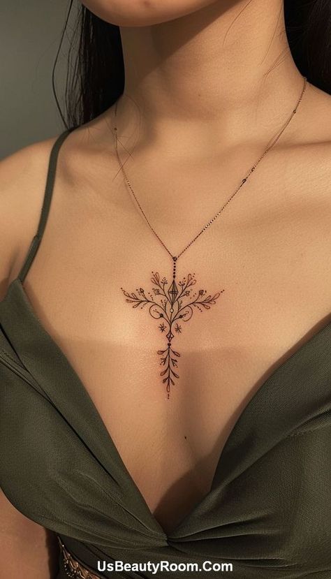 Small Chest Tattoo, Chest Tattoo Ideas, Small Chest Tattoos, Becoming A Tattoo Artist, Stylish Tattoo, Clever Tattoos, Small Girl Tattoos, Chest Tattoos For Women, Chest Piece Tattoos