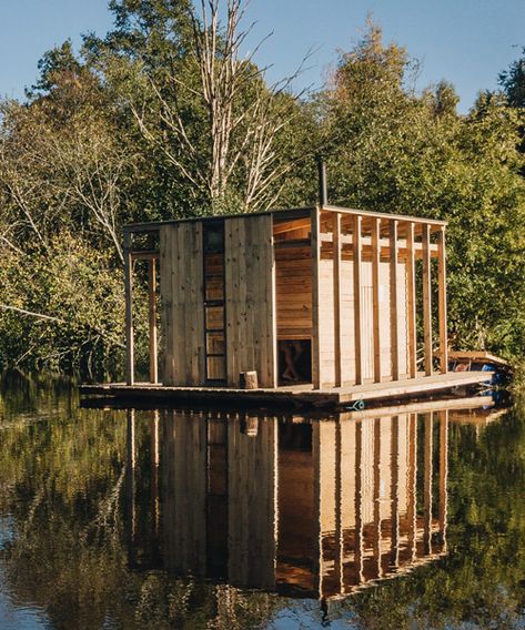 'flooded' design workshop constructs wooden sauna in the swamplands of estonia Flood Proof House, Wooden Sauna, Building A Sauna, Wood Spa, Floating Architecture, Sauna House, Barn Kitchen, Timber Architecture, Floating Garden