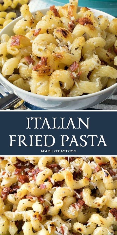 Italian Fried Pasta is crispy, salty, cheesy - and ridiculously good! Italian Fries, Good Pasta, Fried Pasta, Pasta Side Dishes, Pasta Sides, Pasta Dinners, Family Feast, Pot Roast Recipes, Homemade Italian