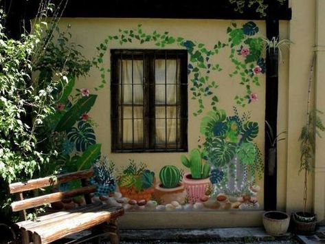 Perfect eyecatching DIY artistic decoration ideas for outdoor areas | My desired home Garden Mural, Fence Art, Wall Murals Painted, Fence Paint, Garden Wall Art, Mural Wall Art, Mural Painting, Painted Doors, Mural Art