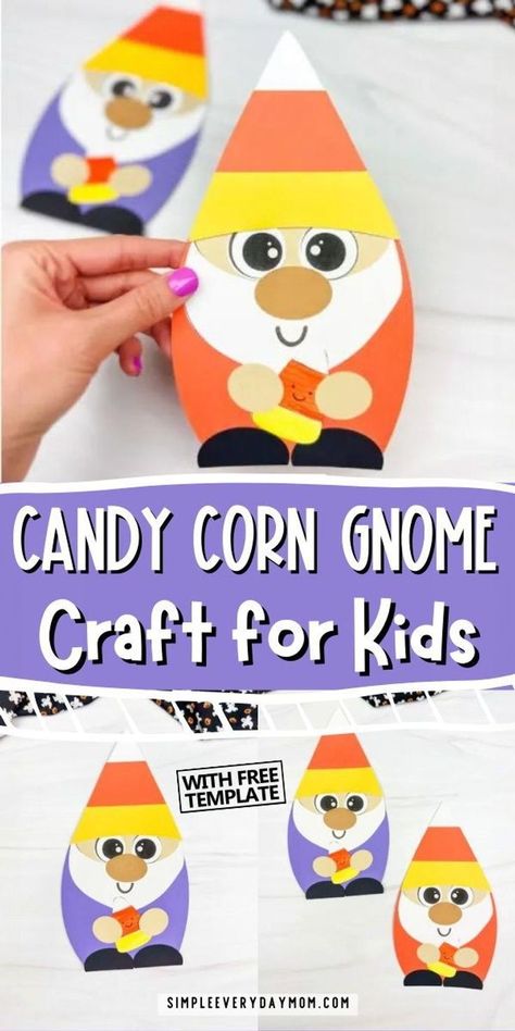 Celebrate the delicious excitement of Halloween by making a kids craft that’s as sweet as it is fun. Meet our charming gnome friend made with this fun and easy candy corn gnome craft for kids! He’s dressed in candy corn inspired attire and is even holding a happy candy corn! We have a whole array of Halloween crafts for kids that are cute, fun, and not too spooky! Check them out for more holiday fun to keep the kids engaged and excited for the festivities! Candy Corn Gnome, Corn Crafts, Gnome Craft, Candy Corn Crafts, Kindergarten Craft Activities, Halloween Books For Kids, Easy Candy, Halloween Craft Projects, Fun Fall Crafts