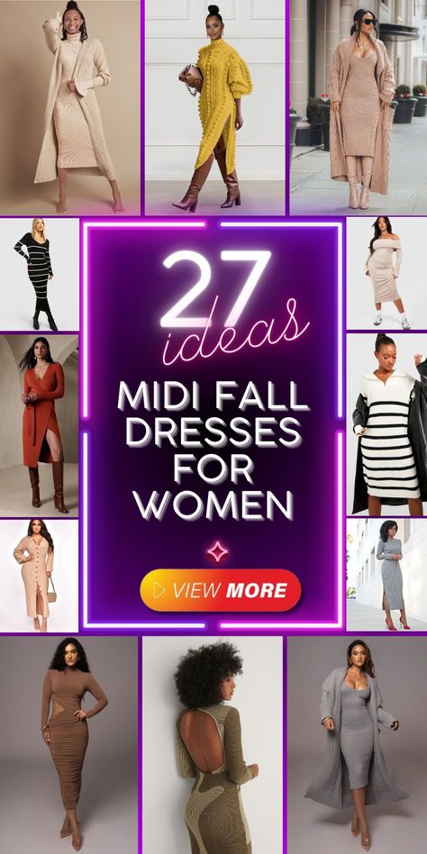 Step up your fall fashion game with midi fall dresses for women. These dresses are perfect for any occasion, from casual outings to wedding guest outfits. Choose from classy black, elegant white, or vibrant red. Pair with ankle boots or booties for a trendy look. The bodycon and long sleeve styles provide a perfect blend of comfort and style, keeping you on trend with the latest fall fashion. Dresses With Ankle Boots, Fall Dresses Classy, Midi Dress Boots, Fall Dresses For Women, Boots Outfit Ankle, Ankle Boots Dress, Midi Dress Fall, Guest Attire, Wedding Attire Guest