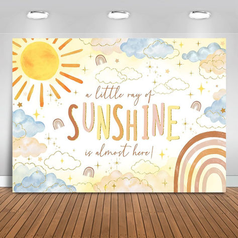 Sunshine Baby Shower Backdrop A Little Ray of Sunshine Baby Shower Backdrop Boho Rainbow Cloudy Baby Shower Party Decorations Banner Photo Studio Props (7x5ft) #ad #babyshower #babyshowersupplies #babyshowerthemes #babyshowerthemes #littlerayofsunshine #sunshinebabyshower Welcome Party Decor, Sunshine Baby Shower Ideas, Rainbow Baby Shower Theme, Newborn Welcome, 1st Birthday Backdrop, Sunshine Birthday Party, Ash Baby, Backdrop Boho, Sunshine Theme