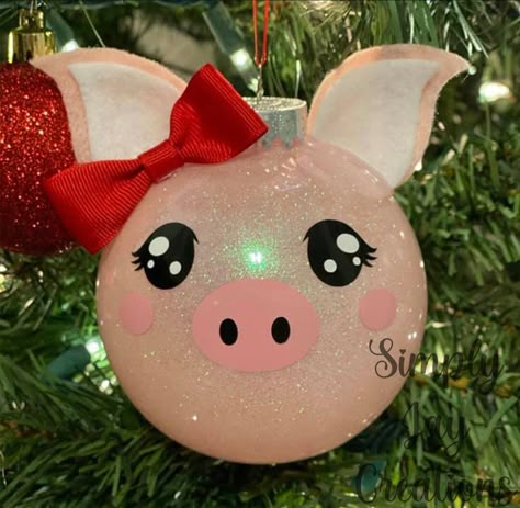 Pig Gifts Diy, Pig Ornaments, Pig Christmas, Pig Crafts, Unicorn Christmas, Glass Balls, Ornament Ideas, Pig Lovers, Glitter Ornaments