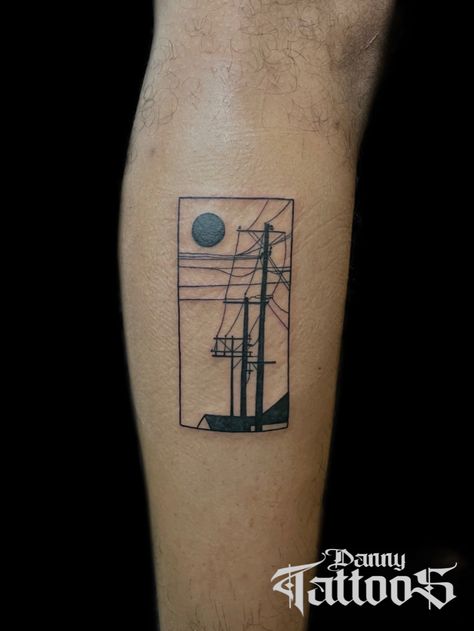 #electricity #electricitytattoo #electricitypolestattoo #tattoo #tattoos #tattooideas #lineart #linearttattoo Phone Line Tattoo, Telephone Line Tattoo, Tattoo Electricity, Telephone Wire Tattoo, Powerlines Tattoo, Cable Car Tattoo, Power Lines Tattoo, Electric Tattoo Ideas, Street Light Tattoo