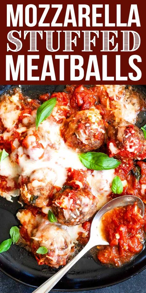 Meatballs Low Carb, Meatballs In Tomato Sauce, Porcupine Meatballs, Stuffed Meatballs, Mozzarella Stuffed Meatballs, Cheese Stuffed Meatballs, Easy Tomato Sauce, Meatball Recipes Easy, Beef Meatballs