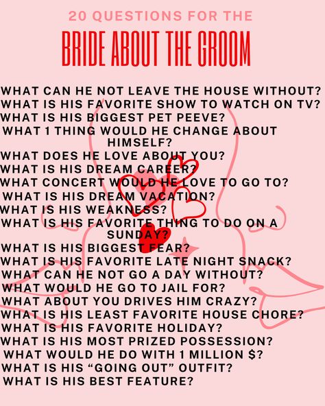 Bachelorette Party Quiz For Bride, Bachelorette Quiz The Groom, Bachelorette Party Tasks For Bride, Bride And Groom Bachelor Party Ideas, Combined Bachelor Bachelorette Party Games, Bachelorette Party Games Groom Quiz, Bachelorette Trivia Questions, Combined Bachelorette/bachelor Party Ideas, Ask The Groom Bachelorette Game