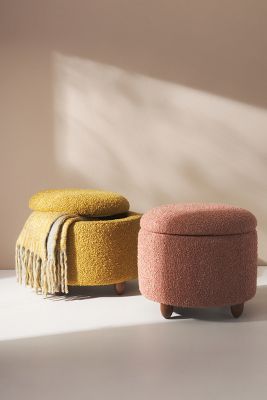 Beaufort Boucle Storage Ottoman | Anthropologie Aesthetic Advice, Unique Living Room Furniture, Unique Living Room, Styling Services, Moroccan Wedding, Eclectic Modern, Storage Stool, Indoor Outdoor Pillows, Furniture Upholstery