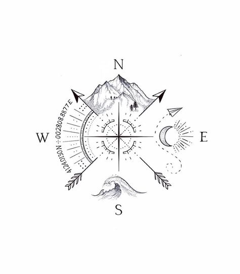 Compass Tattoo Feminine Forearm, Compass Tattoo Simple, Outdoorsy Tattoos Nature, Compas Tattoo, Simple Compass Tattoo, Compass Tattoos, Adventure Tattoo, Compass Art, Simple Tattoos For Guys