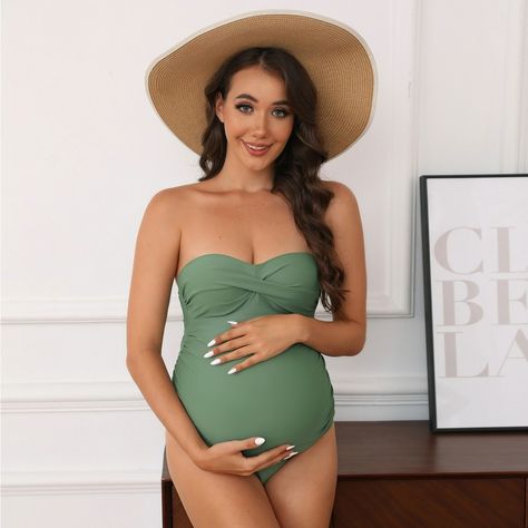 Flaunt your radiant pregnancy glow in this chic maternity one-piece swimsuit. The twist-front design with ruching flatters your growing bump, while the back cutout adds a touch of allure. Featuring removable straps for versatility and nursing convenience. Crafted from stretchy, chlorine-resistant fabric for a comfortable and long-lasting fit. Perfect for beach days, poolside lounging, or babymoon getaways. Product code: DKA12E4H001RR Maternity One Piece Swimsuit, Chic Maternity, Maternity One Piece, Maternity Chic, Cupshe Swimsuits, Babymoon, Beach Days, Twist Front, Front Design