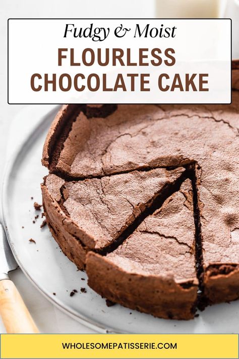 Easy Flourless Chocolate Cake  Recipe | Wholesome Patisserie Easy Flourless Chocolate Cake, Meringue Crust, Flourless Chocolate Cake Gluten Free, Flourless Chocolate Torte, Flourless Chocolate Cake Recipe, Edible Ideas, Flourless Chocolate Cake, Flourless Cake, Yoghurt Cake