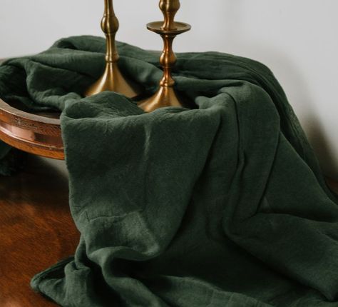 Dark Green Table Cloth, Black Tablecloth, Narrow Table, Green Napkins, Green Table, Affordable Decor, Wedding Styling, Wedding Table Decor, Wedding Mood Board