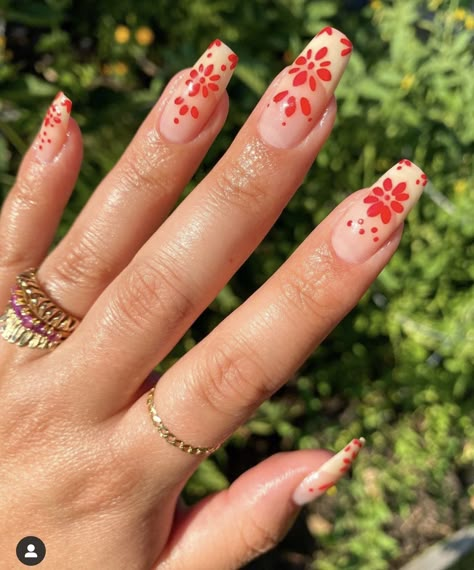 Red Mexican Nails, Mexican Nails, Hippie Nails, Minimal Nails, Summery Nails, Orange Nails, Minimalist Nails, Fire Nails, Classy Nails