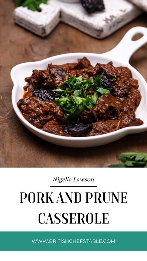 Nigella Pork And Prune Casserole Prune Recipes, Nigella Lawson Recipes, Pork Fillet, Holiday Eating, Braised Pork, Easy Pork, Healthy Lifestyle Food, White Meat, Hearty Meals