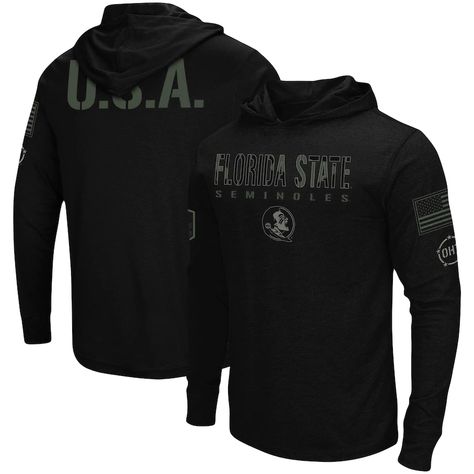 Florida State Seminoles Colosseum OHT Military Appreciation Hoodie Long Sleeve T-Shirt - Black Branded Merchandise, Nc State Wolfpack, Houston Cougars, Mississippi State Bulldogs, Washington State Cougars, Military Appreciation, Arizona Wildcats, Fabric Applique, Embroidered Fabric