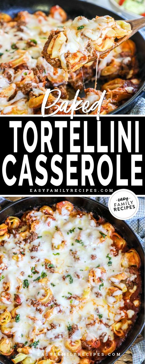 You are going to LOVE this Baked Tortellini Casserole! You only need 4 simple ingredients to make it, it's an easy dinner idea, and it's so quick to put together. Meaty marinara, cheesy tortellini, and lots of melted mozzarella make this a satisfying dish your whole family will love! Tortellini Recipes With Marinara, Tortellini Dump And Bake, Cheese Tortellini Dinner Ideas, Single Serve Casserole, Mozzarella Dinner Recipes, Pasta Dump And Bake, Tortellini Baked Casserole, Frozen Tortellini Bake, Frozen Cheese Tortellini Recipes Easy