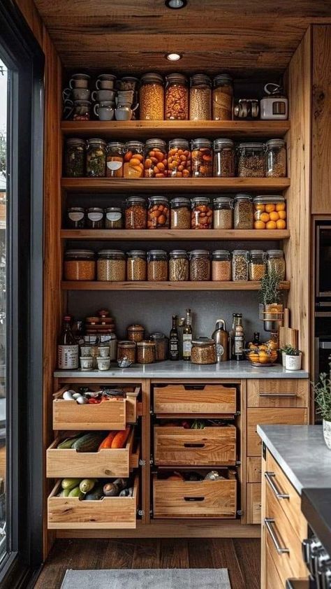 Adding Storage To Kitchen Wall, Best Kitchen Cabinet Layout, Unconventional Kitchen Cabinets, Housing Decor, Desain Pantry, Kitchen Pantry Design, Rustic Kitchen Design, Kitchen Design Plans, Pantry Design