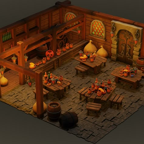 Medieval Tavern Table, Tavern Concept Art, Wizard Workshop, Magic Classroom, Tavern Interior, Sketchup House, Tavern Ideas, Fantasy Tavern, Tavern Scene