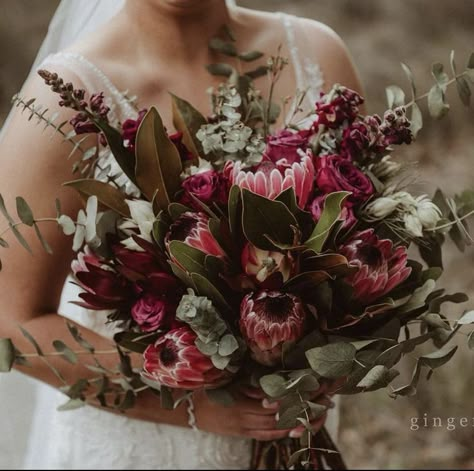 Protea Bouquet Wedding, Native Bouquet, Tree Wedding Ceremony, Protea Wedding, Protea Bouquet, Red Bouquet Wedding, Bridal Bouquet Pink, Christmas Bouquet, Boho Wedding Flowers