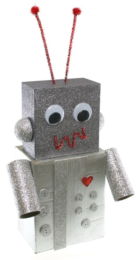 Robot Box, Valentines Robots, Valentine Box Ideas, Box Robot, Kids Valentine Boxes, Robot Head, Robot Craft, Space Crafts For Kids, Valentine Card Box