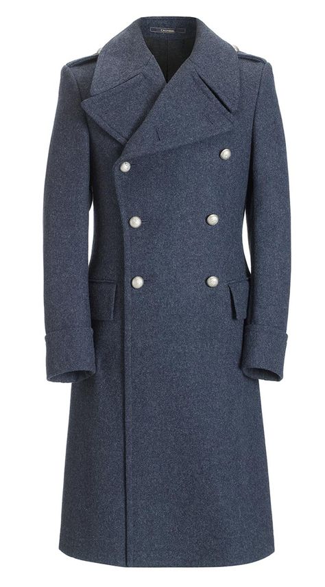 I would love to wear a coat like this one day. I love the style of it. prefer it in navy or sky blue. Crombie Coat, Overcoat Men, Mens Overcoat, Buy Coats, Great Coat, Military Coat, Air Force Blue, Mens Winter Coat, Mens Winter Fashion