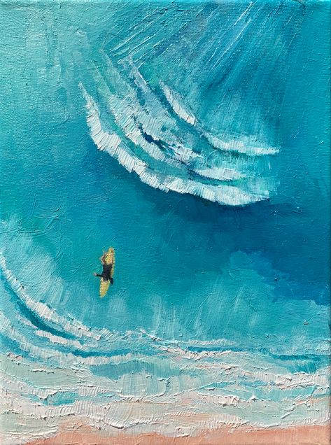 Surf Painting Ideas, Surfer Painting Easy, Surfboard Painting On Canvas, Surf Art Drawing, Watercolor Art Ocean, Surfing Drawing, Surfing Artwork, Surfing Painting, Ocean Drawings