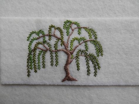 Embroidery Willow Tree, Embroidered Willow Tree, Willow Tree Embroidery, Willow Embroidery, Embroidered Trees, Embroidered Tree, Feather Embroidery, Tree Embroidery, Diy Embroidery Designs