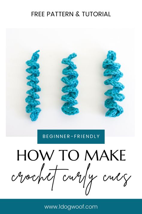 Wondering how to make crochet curly cues? Then this free crochet pattern and tutorial from One Dog Woof is for you! Learn how to choose the right curl for your crochet project, whether you're making crochet animals, crocheted dolls or other crochet toys. This easy crochet stitch tutorial will help you decide how to make curls for animal tails, hair or even jellyfish legs! Visit the blog to get the free amigurumi crochet pattern. Crochet Curly Cues, Crochet Curls, Crocheted Dolls, Crochet Stitch Tutorial, Crocheted Jellyfish, Curly Crochet Hair Styles, Animal Tails, Fall Crochet Patterns, Easy Crochet Animals