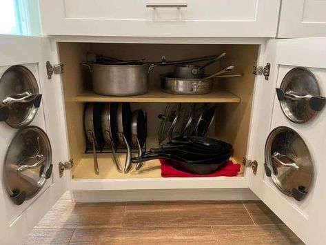 Pots And Pans In Pantry, Kitchen Organisation Pots And Pans, Small Kitchen Organization Pots And Pans, Organize Kitchen Pots And Pans, Under Cabinet Pot And Pan Storage, Apartment Pots And Pans Storage, Under Counter Pot And Pan Storage, Kitchen Skillet Storage, Storage For Pots And Pans Small Spaces