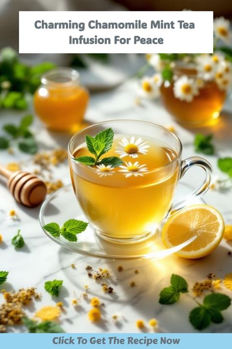 Charming chamomile mint tea infusion for peace and relaxation during the bustling holidays. Jasmine Tea Recipe, Infused Recipes, Spiced Cocktail, Tea Infusion, Peaceful Moments, Chef Inspiration, Festive Drinks, Mint Tea, Herbal Infusion