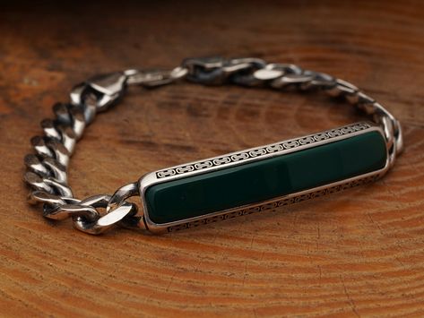 Mens Jewelry Bracelet Silver, Gold Pendants For Men, Gents Bracelet, Green Stone Bracelet, Chain Bracelet Silver, Bracelets Chain, Mens Silver Jewelry, Mens Bracelet Silver, Bar Bracelet