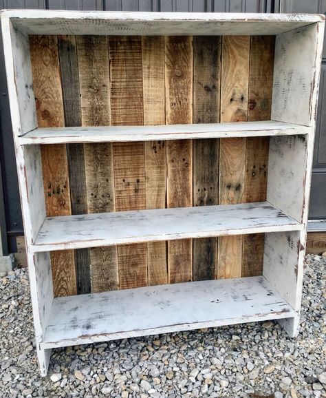 Distressed Bookshelf, Bookshelf Pallet, Pallet Bookshelf, Pallet Wood Shelves, Furniture Bookshelves, Pallet Shelves, Recycled Pallets, Pallet Garden, Bookshelves Diy