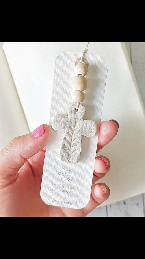 Clay Baptismal Souvenir, Baptism Souvenir, Recuerdos Primera Comunion Ideas, Clay Cross, Ceramic Crosses, First Communion Favors, Tassel Bookmark, Unisex Baby Shower, Christian Crafts