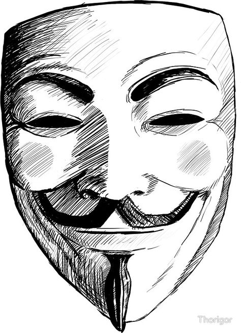 Types Of Masks Drawing, V For Vendetta Drawing, Mask Drawing Sketches, The Mask Drawing, Mask Drawing Ideas, Masks Drawing, Mask Draw, Hacker Mask, Joker Drawing