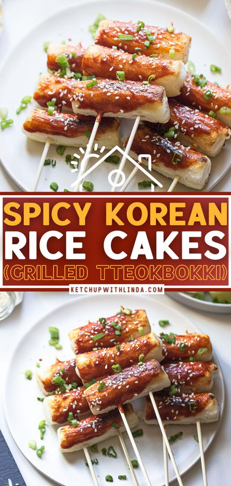 SPICY KOREAN RICE CAKES (GRILLED TTEOKBOKKI) Grilled Tteokbokki, Topokki Recipe, Korean Rice Cakes, Korean Rice Cake, Rice Cake Recipes, Korean Rice, Asian Sauce, Spicy Korean, Korean Street Food