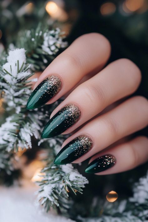 16 Pretty Christmas Glitter Nails To Try This Holiday Season Holiday Green Nails Christmas, Christmas Nails Gold And Green, Trending Nails Winter 2024, Christmas Green And Gold Nails, Cute Green Christmas Nails, Christmas Nails Green Glitter, Modern Christmas Nails Design, Light Holiday Nails, Beautiful Christmas Nails