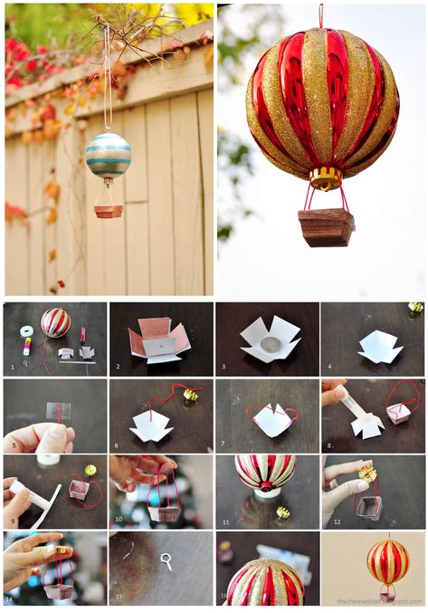 Hot Air Balloon Craft, Diy Hot Air Balloons, Hot Air Balloon Decorations, Steampunk Christmas, Diy Christmas Ornament, Balloon Crafts, Ornament Tutorial, Hot Air Balloons, Air Balloons