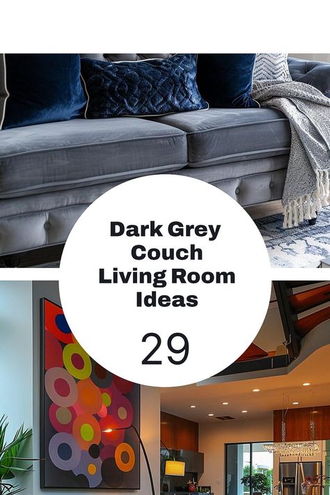 🍂This Space is Pure Artistry Gray And Black Living Room Ideas Modern, Dark Gray Couch Living Room Decor, Gray Living Room Paint Colors, Grey Couch Living Room Ideas, Dark Grey Sofa Living Room, Dark Grey Couch, Dark Grey Couch Living Room, Dark Grey Couches, Couch Living Room Ideas