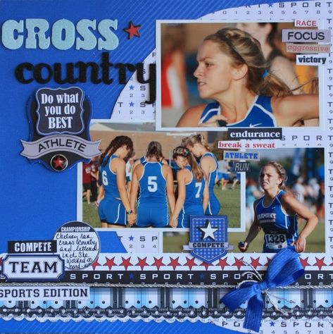 Teresa Collins Sports School Memories Scrapbook, Senior Posters, Senior Night Posters, Scrapbooking Sports, Running Trails, School Scrapbook Layouts, Graduation Scrapbook, Sports Banquet, Scrapbook Design Layout