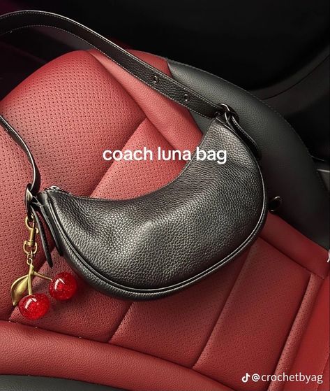 Luna Coach Bag, Coach Luna Bag Outfit, Coach Cherry Bag Charm, Cherry Coach Charm, Coach Bag With Cherry Charm, Coach Bags With Charms, Coach Luna Shoulder Bag, Cherry Bag Charm, Coach Cherry Charm