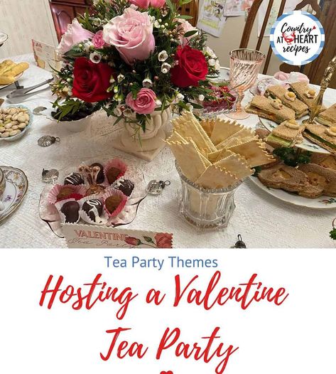 I love tea parties, and there are few activities more fun than Hosting a Valentine Tea Party! Hearts, roses, pink, red, or white dishes--or a combination of all three. And food so luscious and pretty you hardly dare to eat it! #hostingavalentineteaparty #valentineteaparty #teaparty #valentinesday #hostingteaparty #planningteaparty #entertainingideas #countryatheartrecipes https://countryatheartrecipes.com/2022/02/hosting-a-valentine-tea-party/ Galentine's Tea Party, Valentine’s Day Tea Party, Valentine Tea Party Ideas, Tea Ideas Food, Tea Party Fundraiser, Valentines Day Tea Party, Tea Party Planning, Valentines Tea, Host A Tea Party