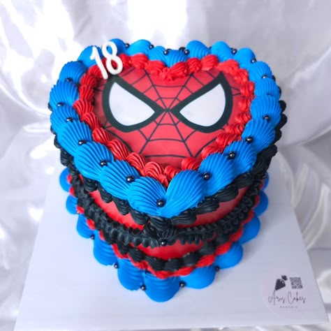 #Repost 📷 by @aris_cakes.phx: Spiderman vintage cake 🕸 @inkedibles #spiderman #spidermancake #vintagecake #heartcake #Chantilly #tendenciacake #madewithlove #superherocake #Phoenix #madewithlove #phoenixbakery Heart Shaped Spiderman Cake, Spiderman Cake Heart, X Men Cake, Spiderman Food, Pastel Spiderman, Spiderman Cakes, Spiderman Aesthetic, Birthday Cake For Boyfriend, Spiderman Birthday Cake