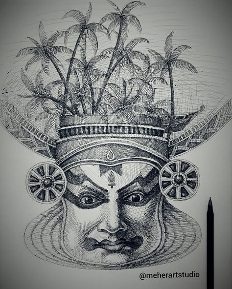 We have seen many pencil sketches but these artworks are little unique. The artist smartly captures the essence of Indian cities, culture in each portrait. Pen Art Work, Durga Painting, Swami Samarth, Temple Art, Vedic Art, Art Sketches Pencil, Pencil Sketches, Indian Folk Art, Indian Artist