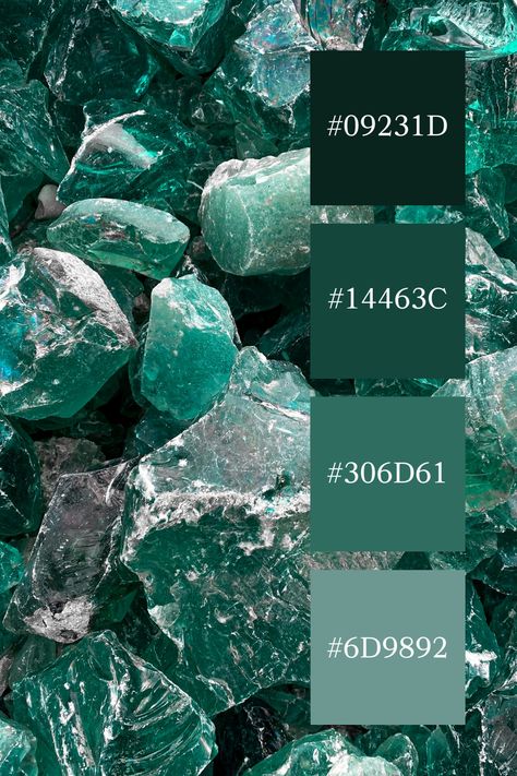 The "emerald green color palette" is captured through a close-up of rough, crystalline emerald stones. The varying shades of green, from deep and intense to lighter, more transparent hues, highlight the natural beauty and texture of the gems. Color Scheme Emerald Green, Emerald Green Color Combinations, Green Palette Colour Schemes, Emerald Color Palette, Zen Color Palette, Emerald Green Color Palette, Color Scheme Generator, Silver Color Palette, Green Color Combinations