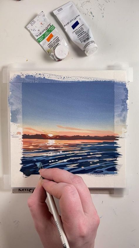 Pin on Idea Pins by you Guache Water Painting, Water Gouache Painting, Clothe Paint, Guache Ocean Painting, Gouache Water Painting, Sunset Gouache Painting, Gouache Painting Ocean, Ocean Gouache, Gouache Ocean Tutorial